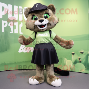 Olive Puma mascot costume character dressed with a Pleated Skirt and Shoe laces