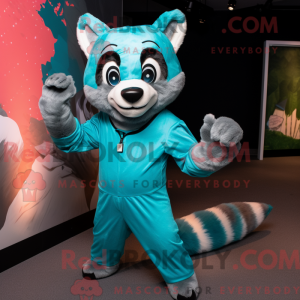 Personagem de máscara de Cyan Civet usando macacão e eleitor - Mascotes civeta - REBROKO_377543 - RedBrokoly.com