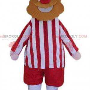 Mascote do homem barbudo viking vestido de vermelho e branco -