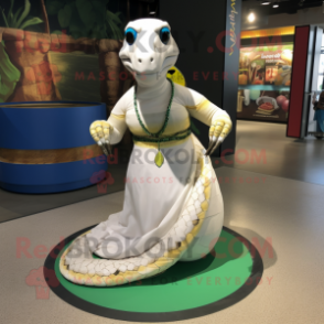 White Anaconda mascot costume character dressed with a Maxi Skirt and Anklets