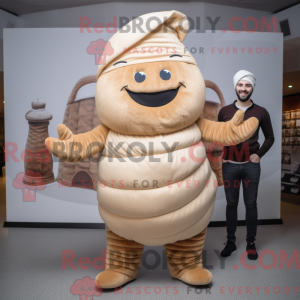 Maskotkarakter af en beige...