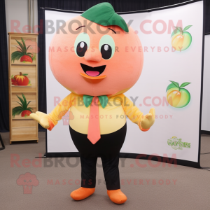 Peach Mango mascot costume character dressed with a Capri Pants and Ties