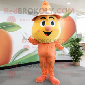 Peach Mango mascot costume character dressed with a Capri Pants and Ties