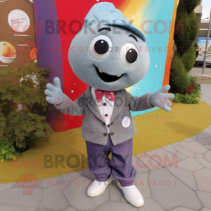 Gray Raspberry mascot costume character dressed with a Boyfriend Jeans and Pocket squares