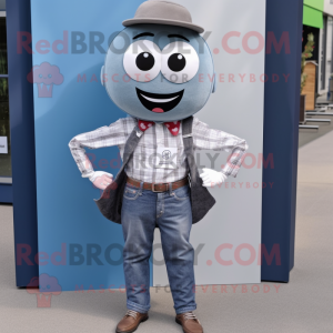 Gray Raspberry mascot costume character dressed with a Boyfriend Jeans and Pocket squares