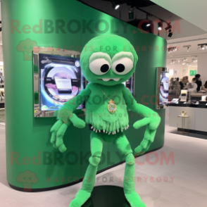 Forest Green Spider mascot costume character dressed with a Skirt and Bracelet watches