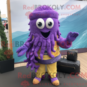 Maskot karakter af en lilla...
