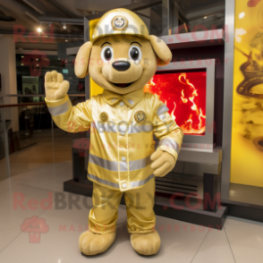 Gold Fire Fighter mascot costume character dressed with a Parka and Anklets