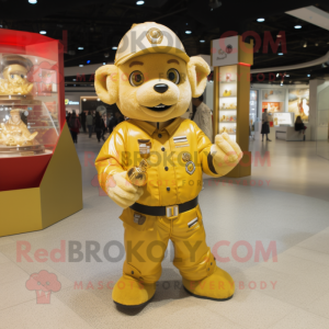 Gold Fire Fighter mascot costume character dressed with a Parka and Anklets