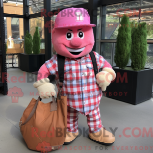 Maskotkarakter av en rosa...