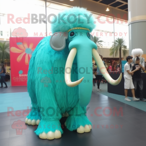 Cyan Mammoth mascot costume character dressed with a Empire Waist Dress and Sunglasses