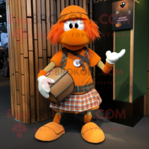 Orange Bagpipe mascot costume character dressed with a Cargo Shorts and Necklaces