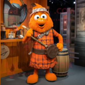 Orange Bagpipe mascot costume character dressed with a Cargo Shorts and Necklaces