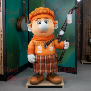 Orange Bagpipe mascot costume character dressed with a Cargo Shorts and Necklaces