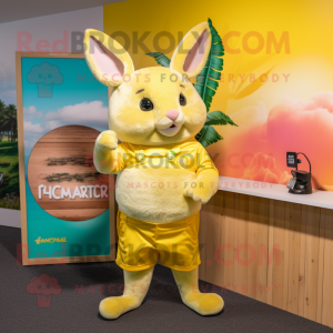 Lemon Yellow Chinchilla mascot costume character dressed with a Bikini and Belts