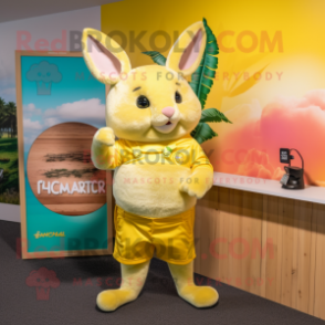 Lemon Yellow Chinchilla mascot costume character dressed with a Bikini and Belts