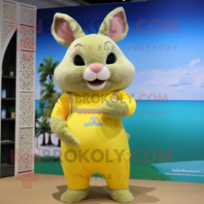 Lemon Yellow Chinchilla mascot costume character dressed with a Bikini and Belts