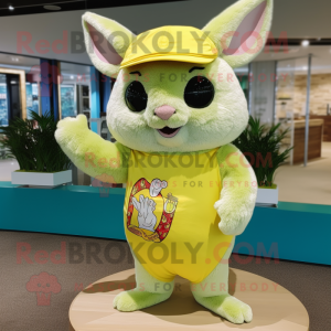 Lemon Yellow Chinchilla mascot costume character dressed with a Bikini and Belts