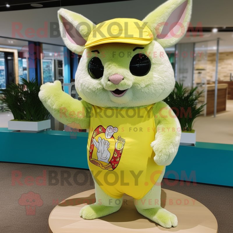 Lemon Yellow Chinchilla mascot costume character dressed with a Bikini and Belts