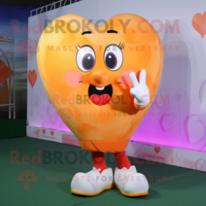 Peach Heart mascot costume character dressed with a Tank Top and Shoe clips