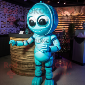 Cyan Astronaut mascot costume character dressed with a Cocktail Dress and Clutch bags