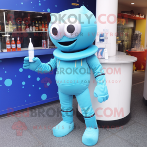 Cyan Astronaut maskot drakt...