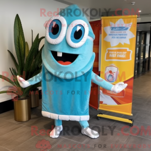 Maskotfigur af en himmelblå...