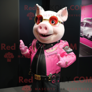 Maskotkarakter av en rosa...