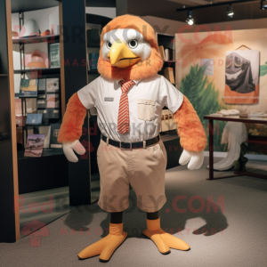 Peach Eagle mascot costume character dressed with a Oxford Shirt and Suspenders