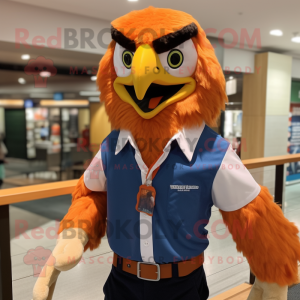 Peach Eagle mascot costume character dressed with a Oxford Shirt and Suspenders