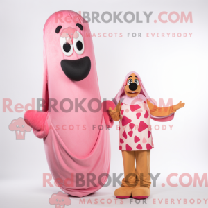 Maskotkarakter av en rosa...