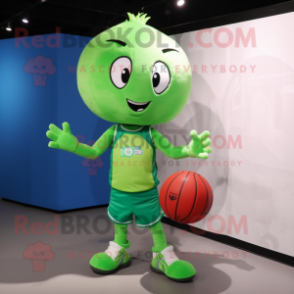 Green Volleyball Ball mascot costume character dressed with a Flare Jeans and Tote bags