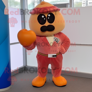 Peach Boxing Glove mascot costume character dressed with a Bomber Jacket and Pocket squares