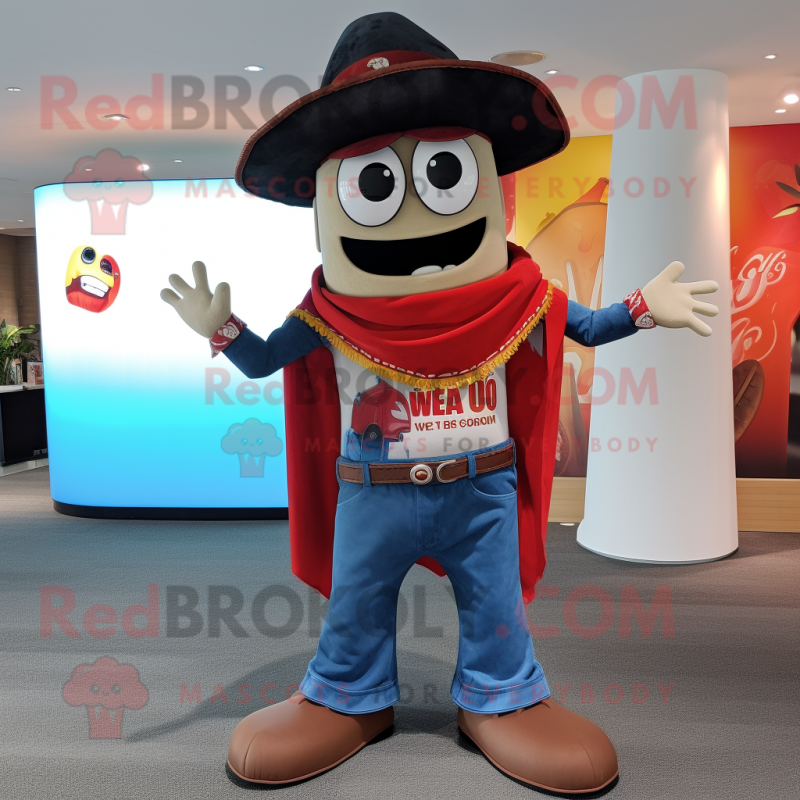 nan Fajitas mascot costume character dressed with a Flare Jeans and Messenger bags nan Fajitas mascot costume character dressed with a Flare Jeans and Messenger bags