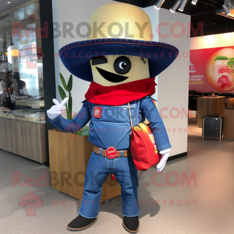 nan Fajitas mascot costume character dressed with a Flare Jeans and Messenger bags nan Fajitas mascot costume character dressed with a Flare Jeans and Messenger bags
