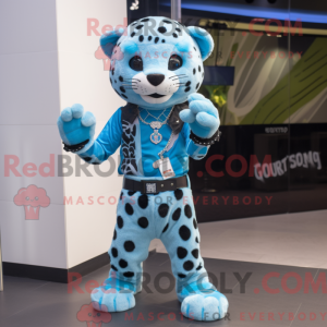 Maskotka av en cyan leopard...