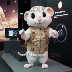 Beige Dormouse mascot costume character dressed with a Tank Top and Smartwatches