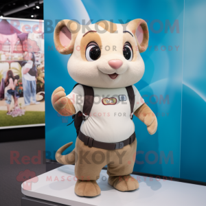 Beige Dormouse mascot costume character dressed with a Tank Top and Smartwatches
