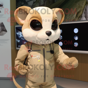Beige Dormouse mascot costume character dressed with a Tank Top and Smartwatches