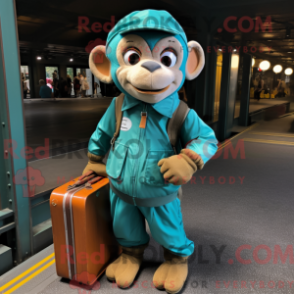 Característica de máscara de um macaco azul com bolsos de carga e mochilas - Macacos Mascotes - REBROKO_378458 - RedBrokoly.com