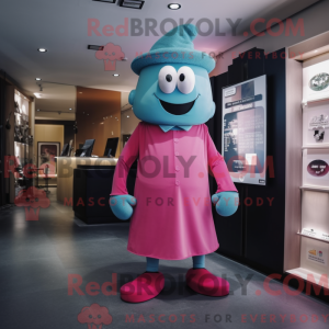 Maskotkarakter av en cyan...