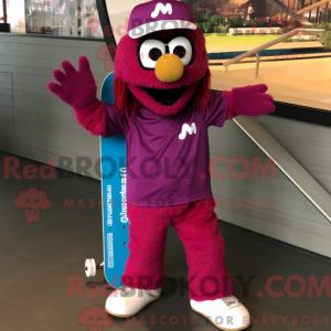 Maskotfigur af et magenta...