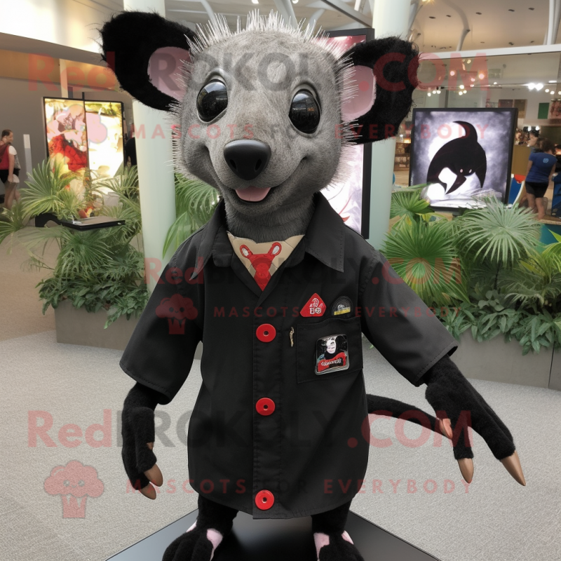 Black Aye-Aye mascot costume character dressed with a Button-Up Shirt and Cufflinks