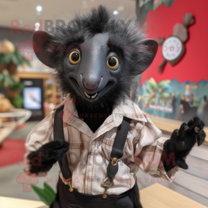 Black Aye-Aye mascot costume character dressed with a Button-Up Shirt and Cufflinks