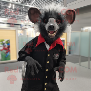 Black Aye-Aye mascot costume character dressed with a Button-Up Shirt and Cufflinks