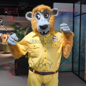 Yellow Baboon mascot costume character dressed with a Poplin Shirt and Bracelets