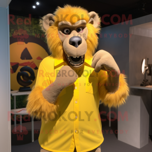 Yellow Baboon mascot costume character dressed with a Poplin Shirt and Bracelets
