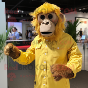 Yellow Baboon mascot costume character dressed with a Poplin Shirt and Bracelets