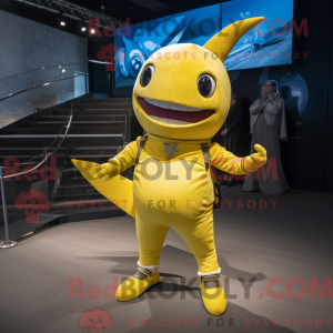 Mascottefiguur van een gele...
