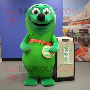 Green Seal mascot costume character dressed with a Maxi Skirt and Wallets